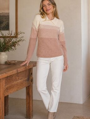 MYSTREE COLLARED COLOUR BLOCK PULLOVER SWEATER